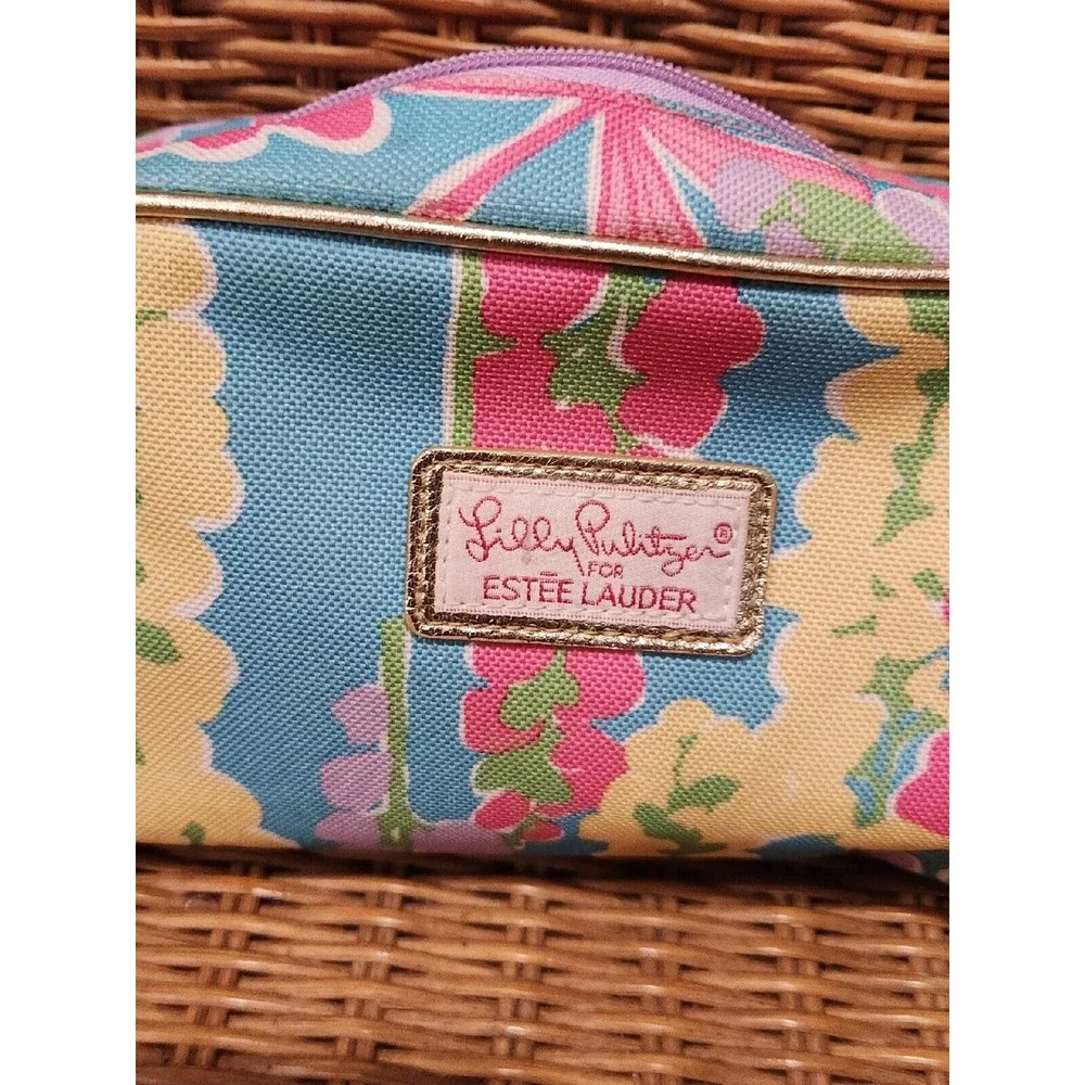 DESIGNER LILLY PULITZER ESTEE LAUDER SMALL COSMETICS BAG ZIPPERED BRIGHT FLORAL‎